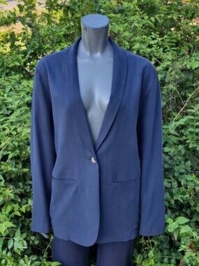 WinterSilks Navy Single-Button Shawl Collar Blazer